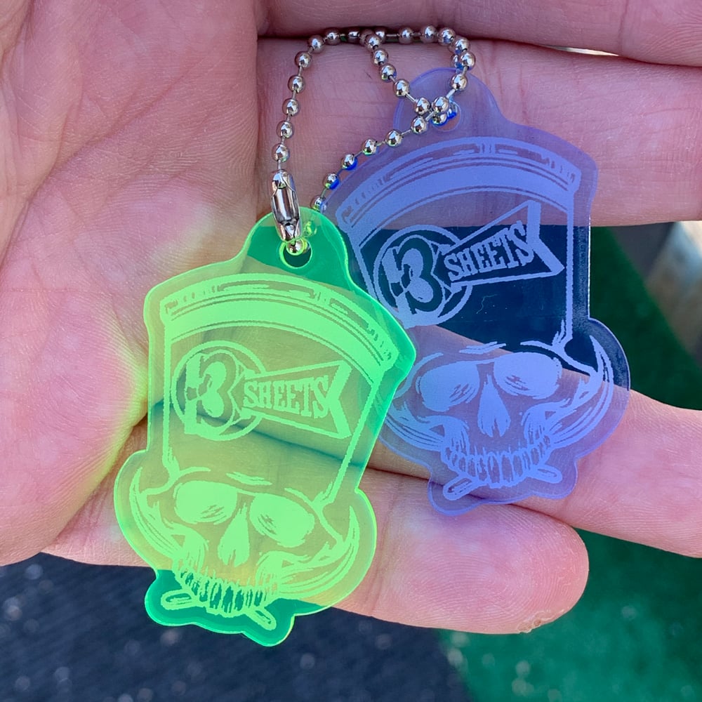 1-Shot Skull 3S Fluorescent Green Acrylic Key Chain