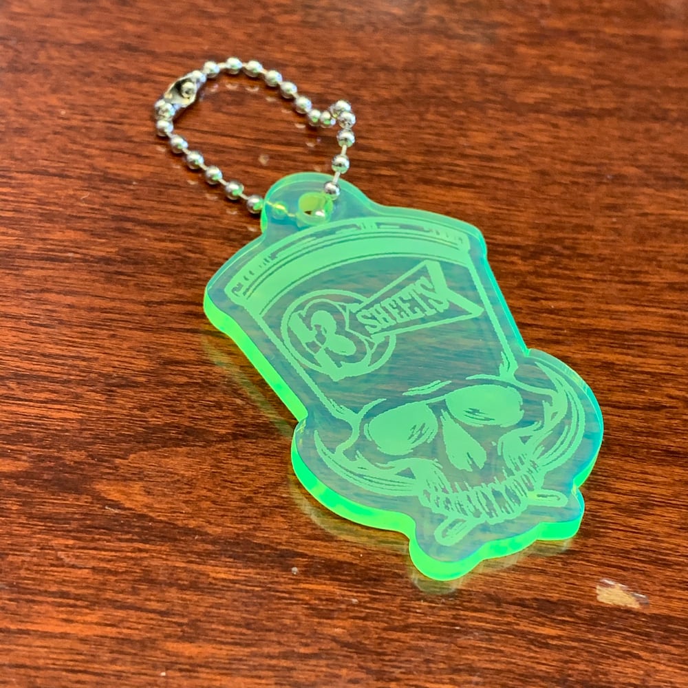 1-Shot Skull 3S Fluorescent Green Acrylic Key Chain