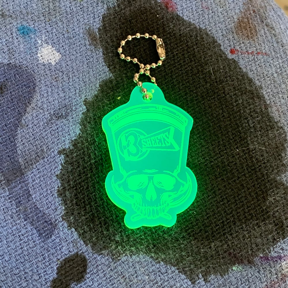 1-Shot Skull 3S Fluorescent Green Acrylic Key Chain