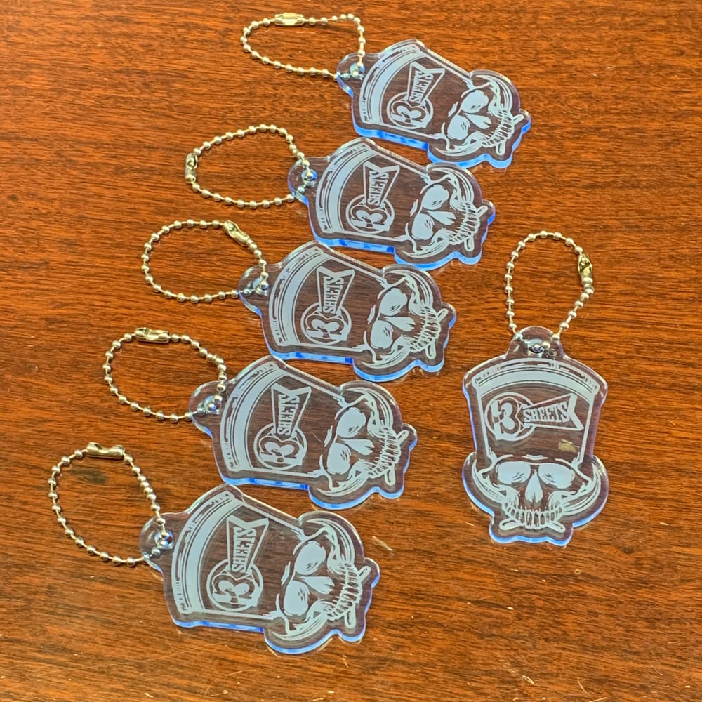 1-Shot Skull 3S Fluorescent Blue Acrylic Key Chain