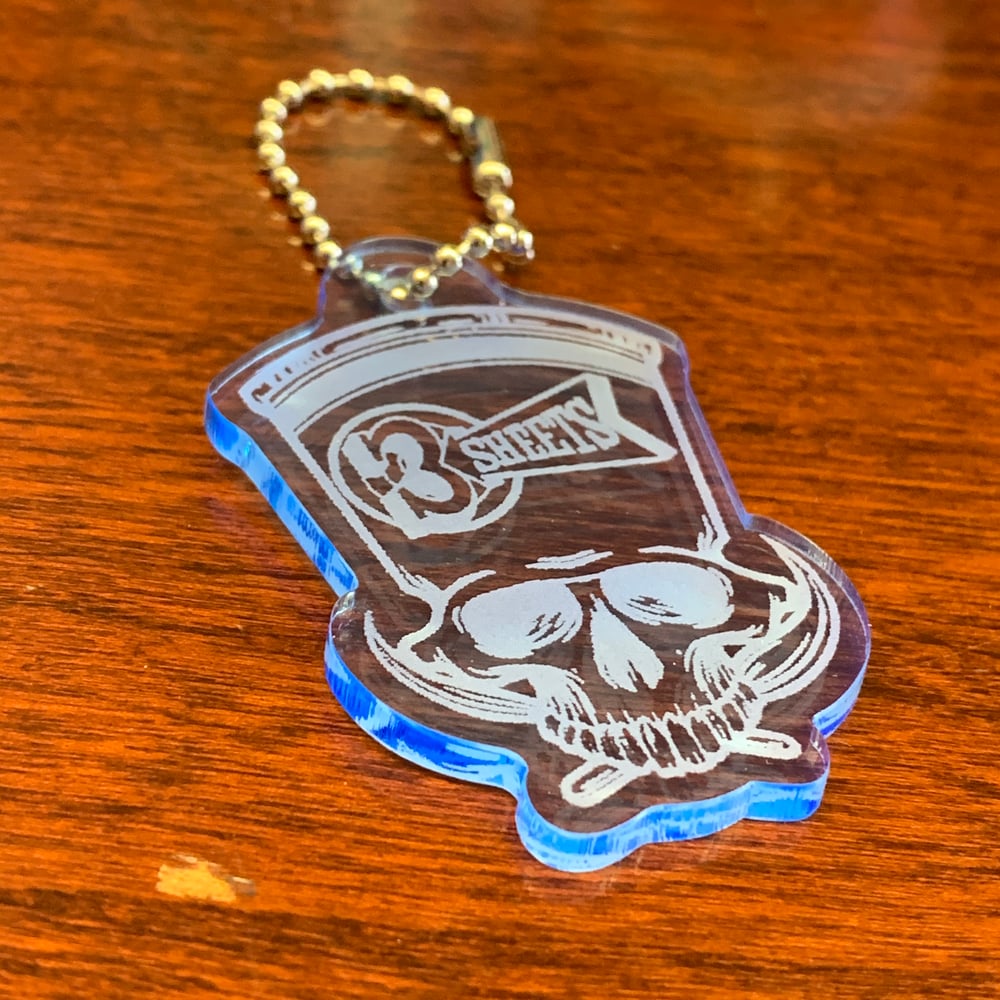 1-Shot Skull 3S Fluorescent Blue Acrylic Key Chain