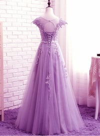 Image 2 of Beautiful Light Purple Tulle Cap Sleeves Party Dress, A-line Long Prom Dress