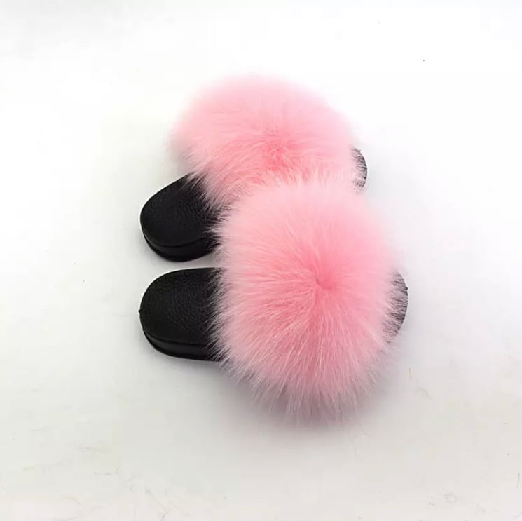 baby pink fluffy sliders