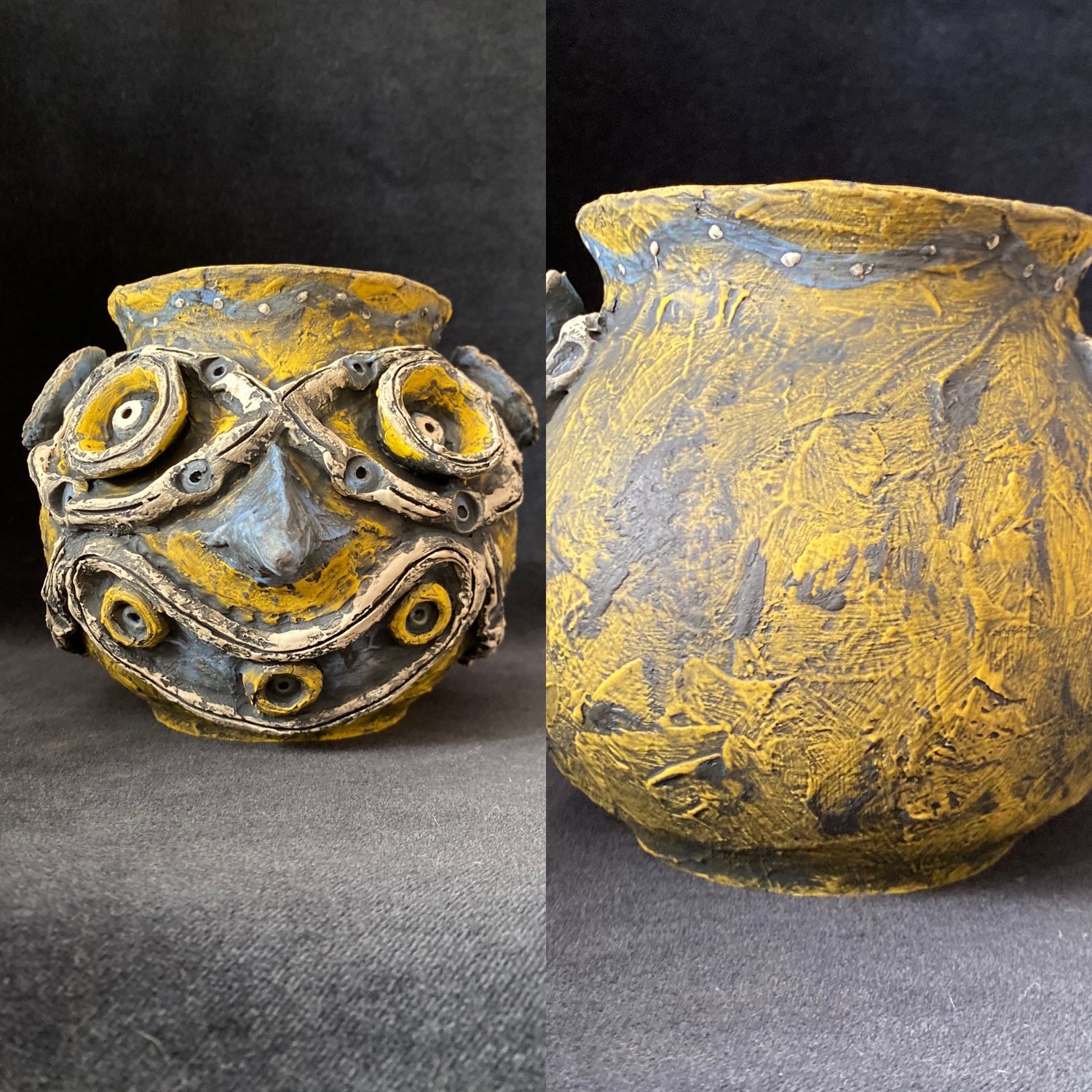 Image of 1/1 Sago Pot (i) - Tiki Bowl 36+ oz - Blue/Yellow - US Shipping Included 