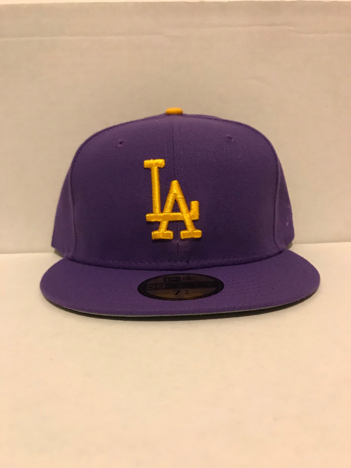 purple and yellow dodgers hat