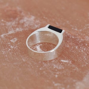 Image of Black Agate square cut wide band silver ring