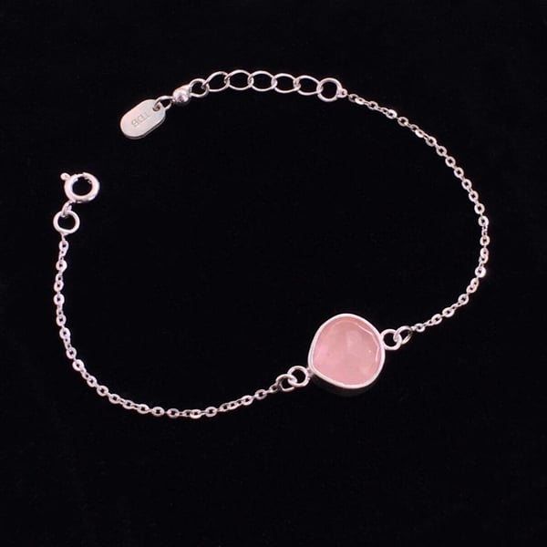 Image of Rose Quartz mixed cut siver chain bracelet