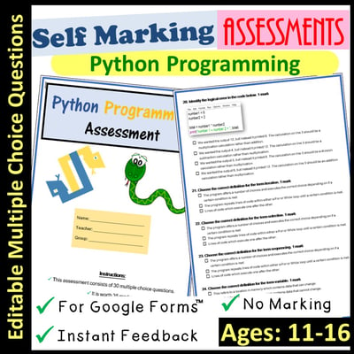 Image of Python Programming Coding Assessments | Self Marking (Ages 11-16)