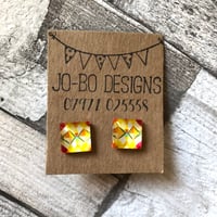 Yellow Square glass Cabochon Earrings