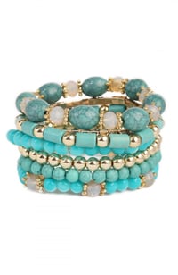 Image 1 of Turquoise Beaded Stackable Bracelets 