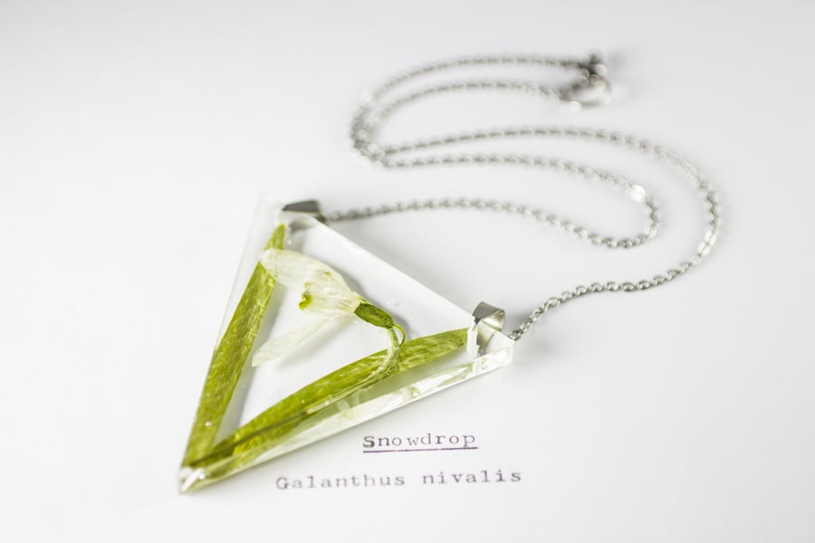 Image of Snowdrop (Galanthus nivalis) - Triangular Pressed Pendant #2