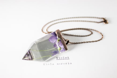 Image of Violet (Viola sororia) - Small Copper Prism Necklace #2