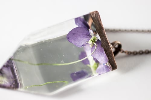 Image of Violet (Viola sororia) - Small Copper Prism Necklace #2