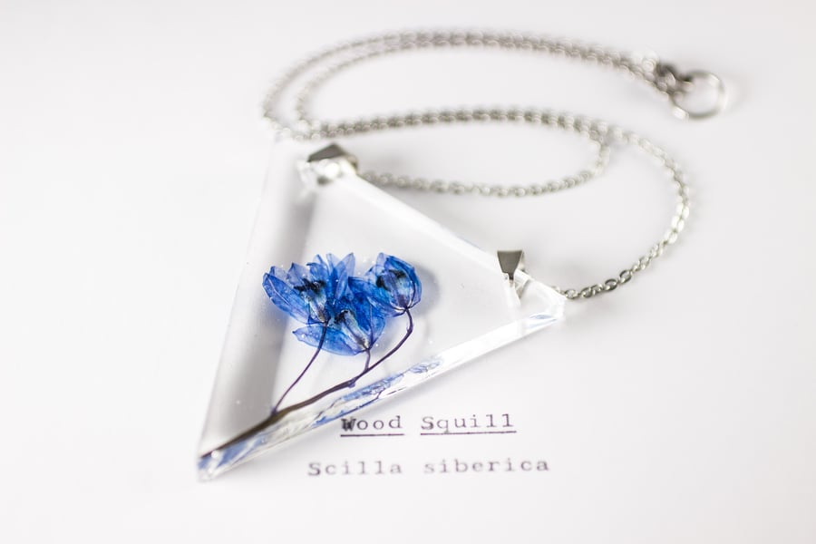 Image of Wood Squill (Scilla siberica) - Triangular Pressed Pendant #3