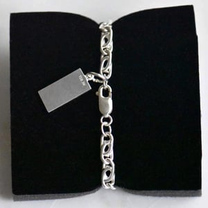 Image of Fish Bone Knots with flat cut rectangle tag silver bracelet