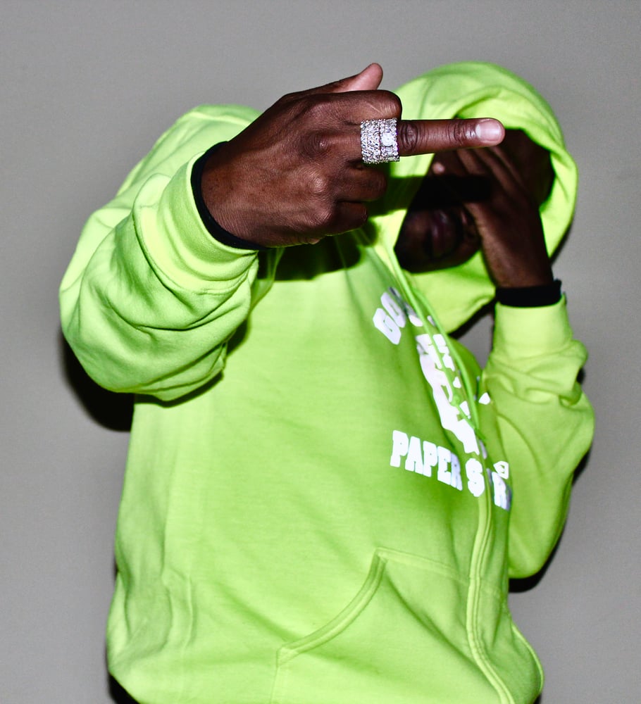 Image of NEON GREEN GIGP$ REFLECTIVE ZIPPER HOODIE