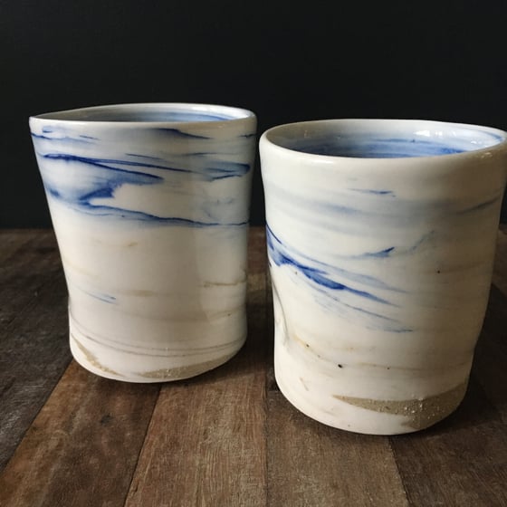 Image of  (set of 2) Stoneware and Porcelain Beakers with coloured clay.