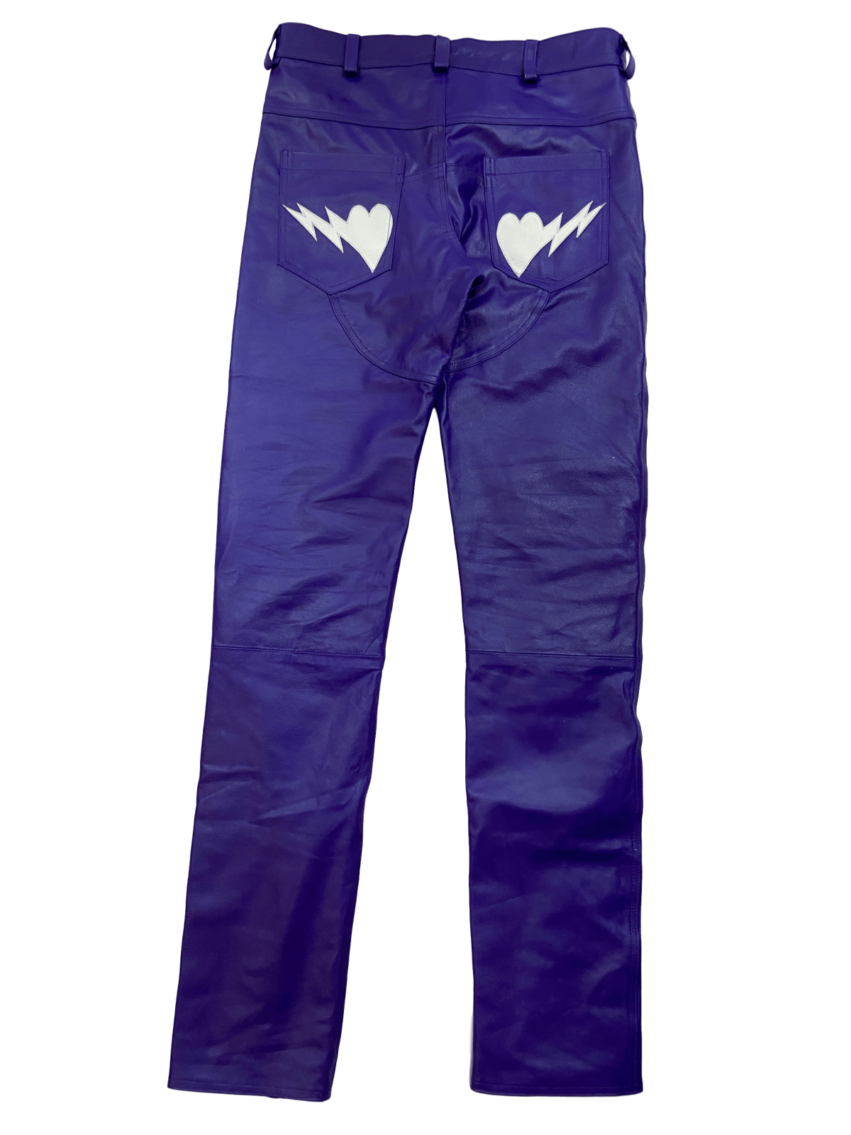 purple leather jeans