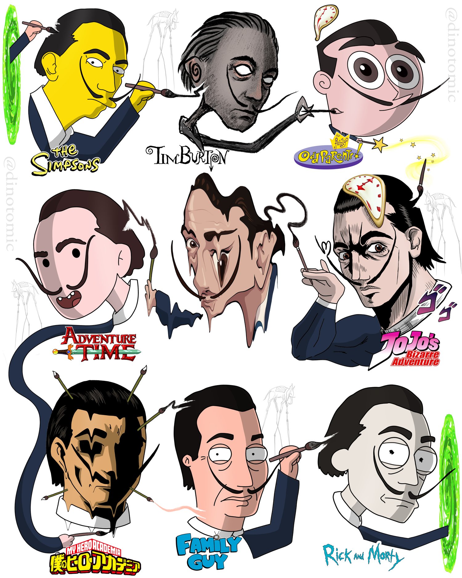 Image of #220 Dali drawn in 9 styles