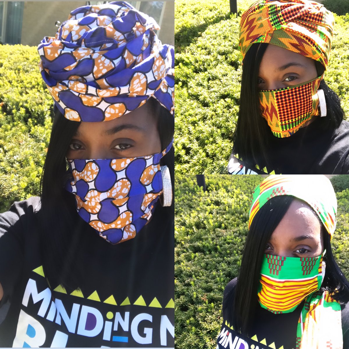 Image of African Print Head Wrap & Mask Set