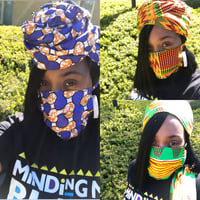 Image 1 of African Print Head Wrap & Mask Set