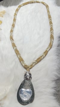 Image 1 of Soft Leather necklace with Beautiful Carved Mother of pearl on carved natural Jasper stone pendant 