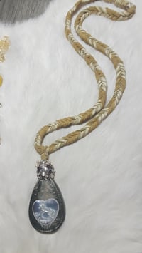 Image 4 of Soft Leather necklace with Beautiful Carved Mother of pearl on carved natural Jasper stone pendant 