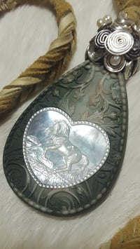 Image 5 of Soft Leather necklace with Beautiful Carved Mother of pearl on carved natural Jasper stone pendant 