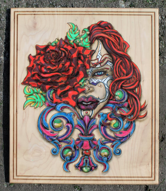 Image of Laser engraved & UV embellished Femme Foolish Wood panel