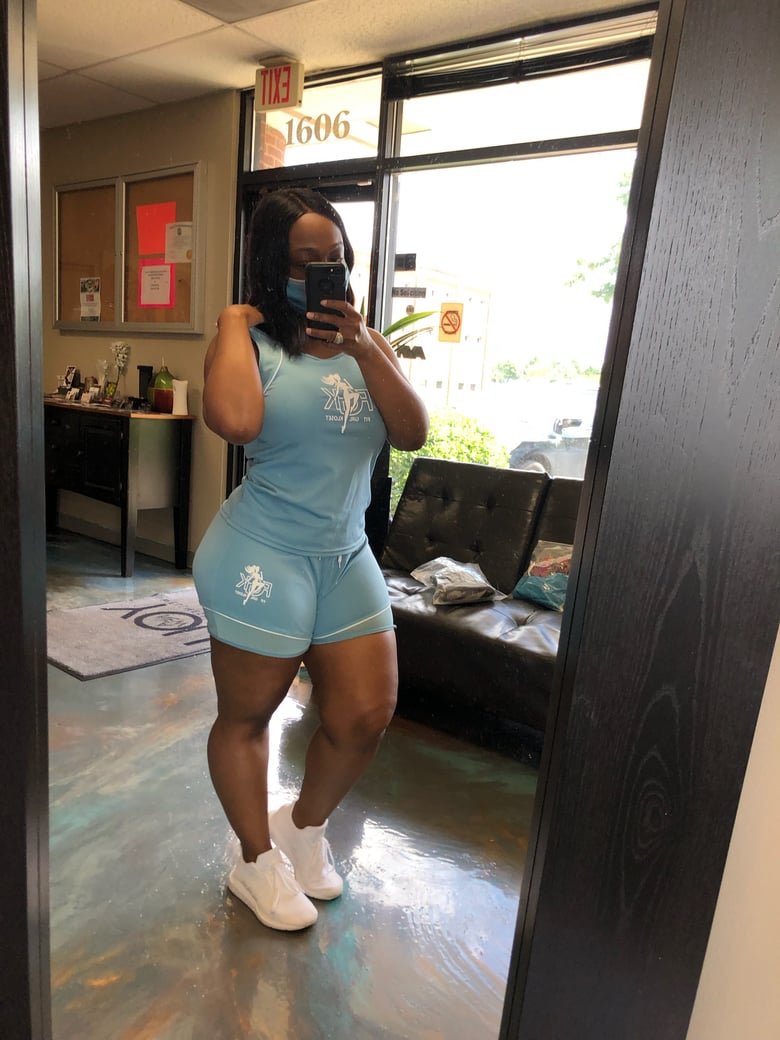 Image of Dusty Blue Logo Short Set