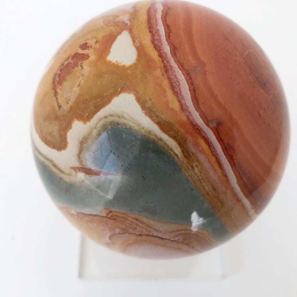 Image of Polychrome Jasper no.05 + Three Prong Lucite and Brass Stand