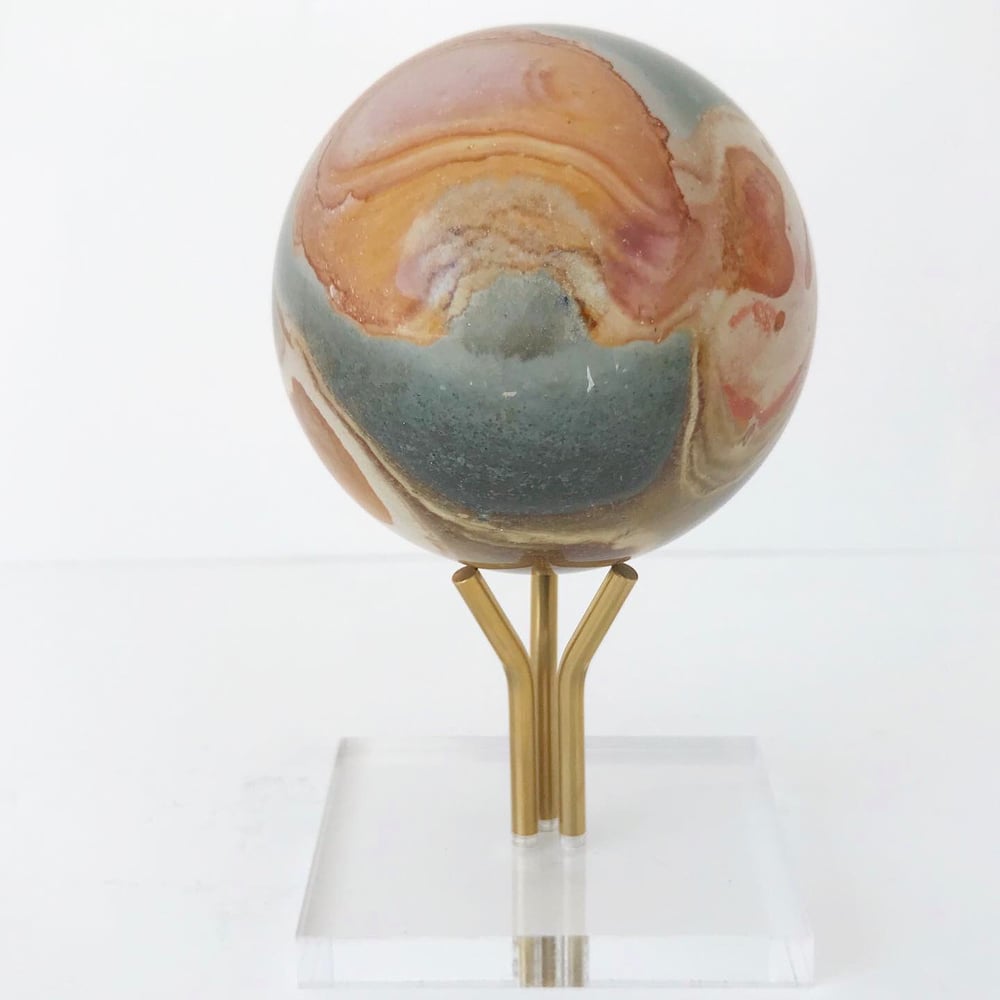 Image of Polychrome Jasper no.05 + Three Prong Lucite and Brass Stand