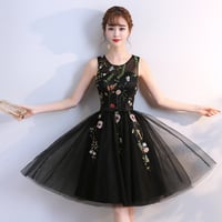 Image 3 of Cute Black Short Tulle Floral Homecoming Dress, Short Party Dress