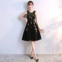 Image 2 of Cute Black Short Tulle Floral Homecoming Dress, Short Party Dress
