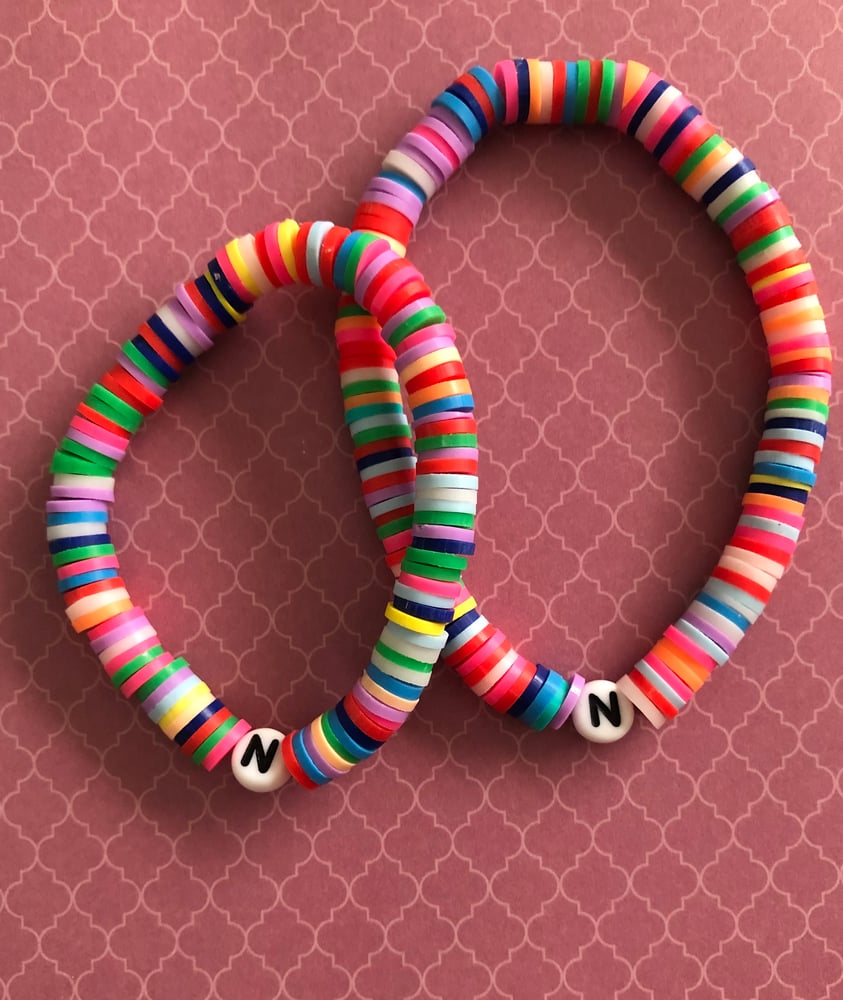 Image of Multicolour Polymer Clay Letter or Pearl Bracelet 