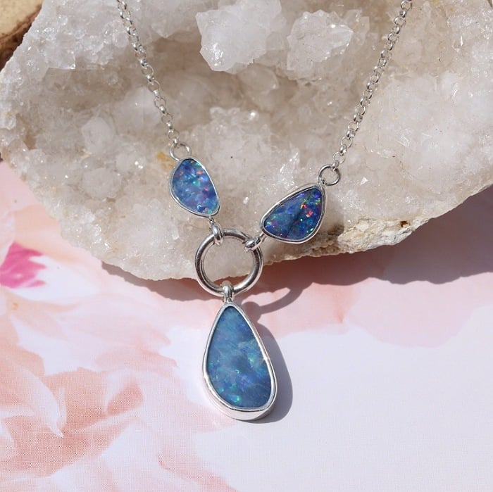 Blue Opal Pendant Necklace in 9ct Gold | Ruby & Oscar