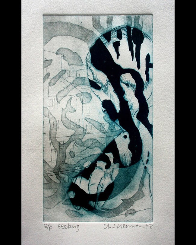 Seeking - etching, sugar lift, dry point , aquatint 