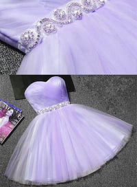 Image 1 of Tulle Sweetheart Light Purple Short Prom Dress, Homecoming Dress