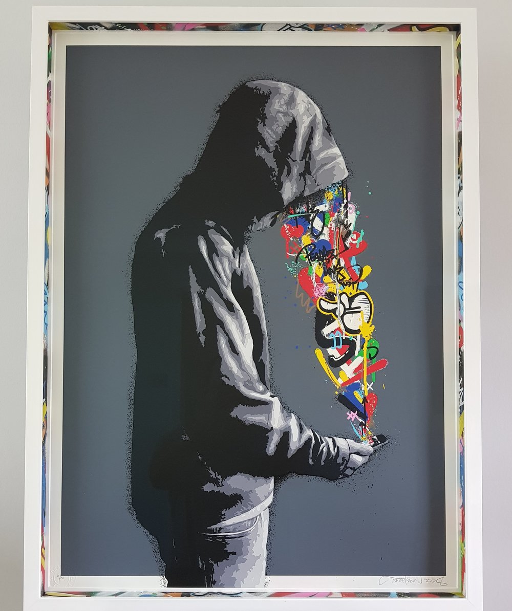 MARTIN WHATSON - CONNECTION - 19 COLOUR SCREENPRINT - CUSTOM FRAMED WITH HAND PAINTED SPACERS