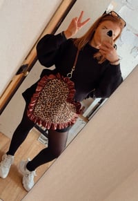Image 4 of Leopard Heart Crossbody Bag – Bronze Satin Ruffle 🤎