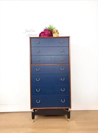 Image 1 of Vintage Mid Century Modern Retro G Plan Chest of Drawers Tallboy painted in Dark Royal Blue 