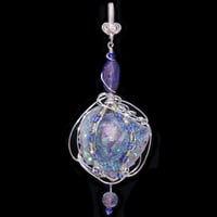 Image 2 of Fairy Aura Chalcedony Rosette Wire Wrapped Pendant