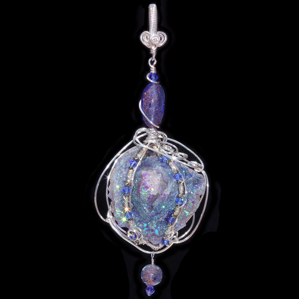 Fairy Aura Chalcedony Rosette Wire Wrapped Pendant