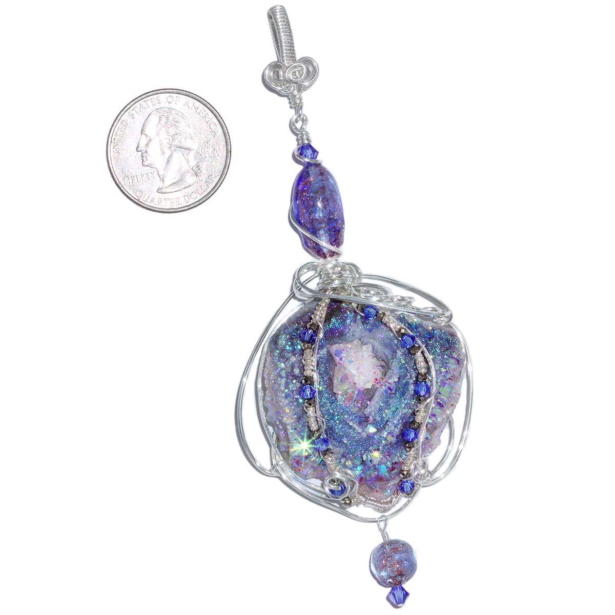 Fairy Aura Chalcedony Rosette Wire Wrapped Pendant