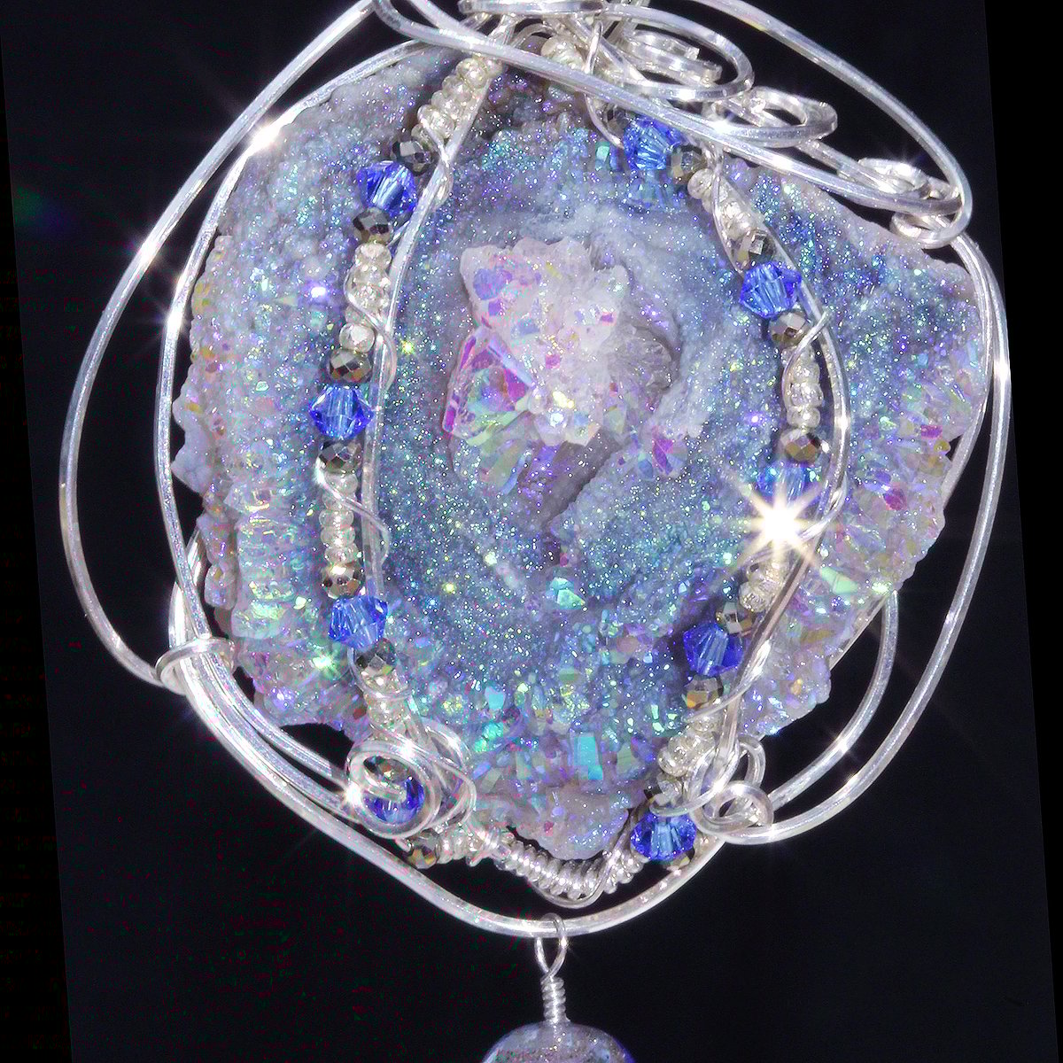 Fairy Aura Chalcedony Rosette Wire Wrapped Pendant