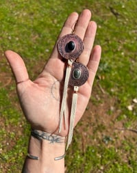 Image 3 of copper medallion earrings with leather 