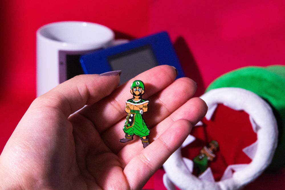 Image of Luigi x G.O.D (God of Destruction) Soft Enamel Pin Dragon Ball Super X Smash Bros Collection