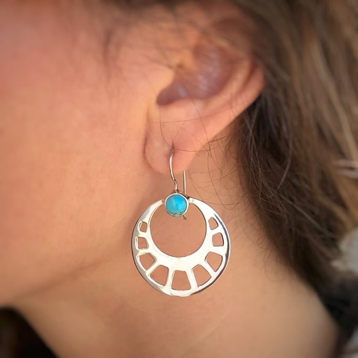 Turquoise Sterling Silver Tribal Earrings - Modern Southwest Jewelry |  Silver and Earth Jewelry