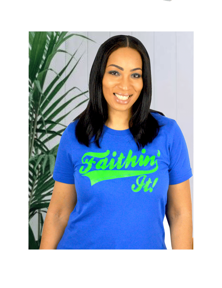 Image of COLUMBIA BLUE/ NEON GREEN FAITHIN' IT!