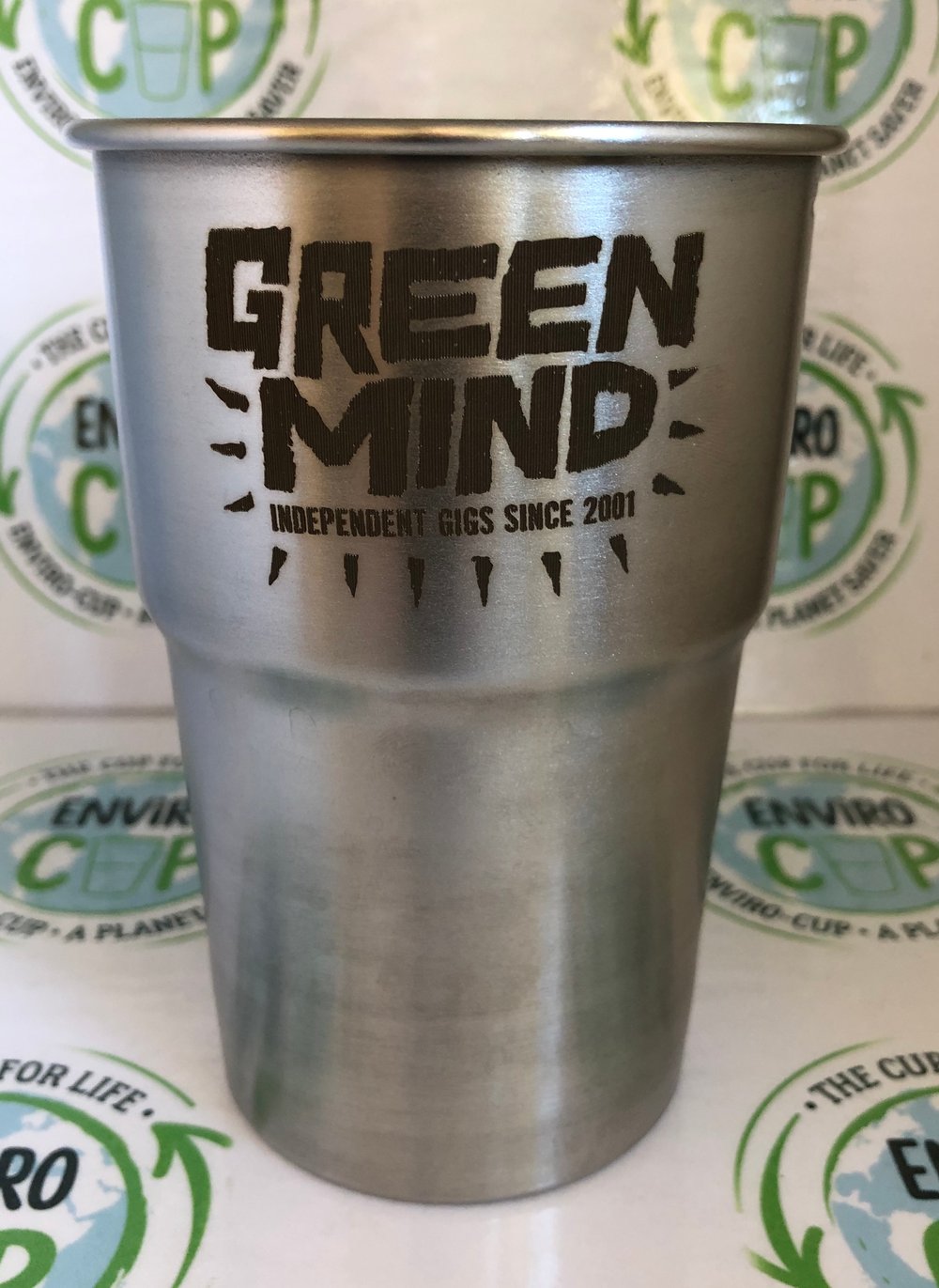 Green Mind reusable steel pint cup